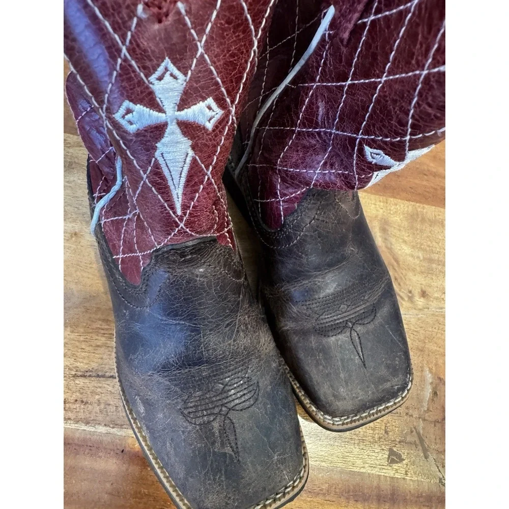 Twisted X Cross Boots Western Leather Red Brown Little‎ Boys 8.5 M